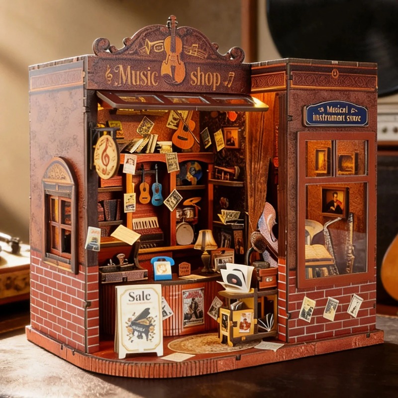 Musical Instrument Shop - مجموعة تركيب رف الكتب المصغرة ذاتية